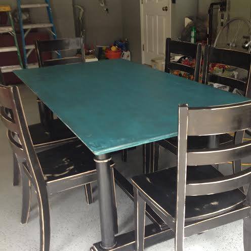 black table with turquoise top