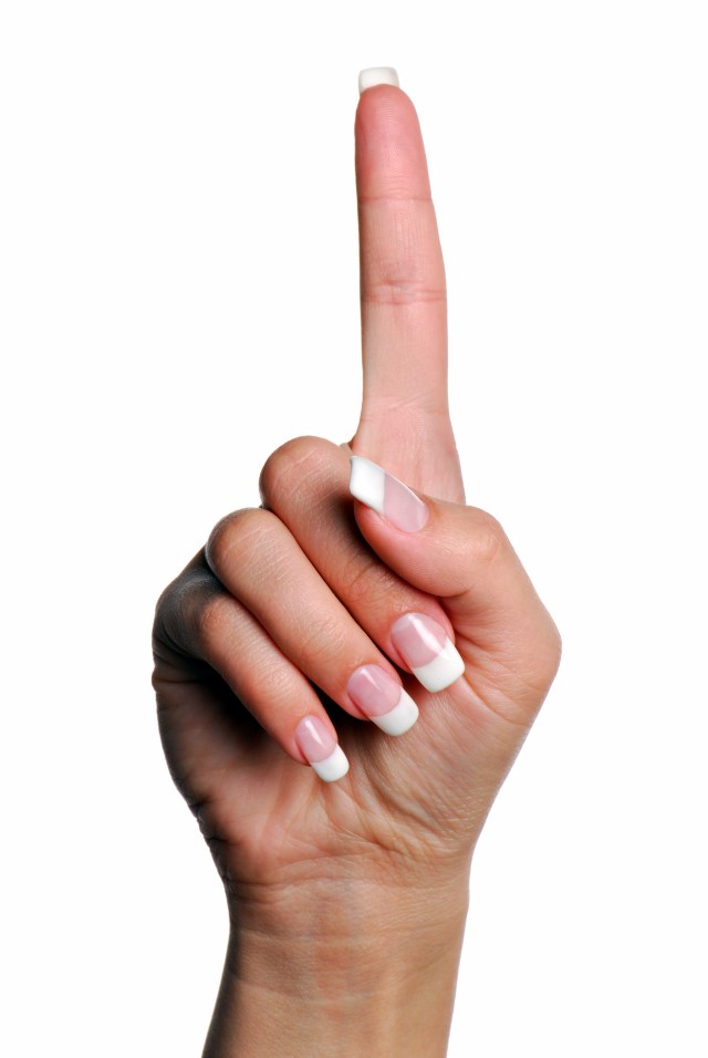 Woman hand. Gesture number one. Isolated object.